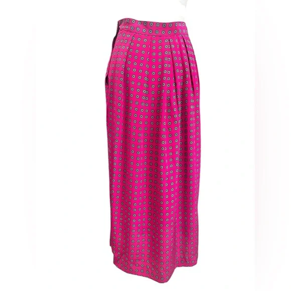 J.G. Hook Pink 100% Silk Midi Skirt Geometric Print Pleated Size 10 - Picture 5 of 10